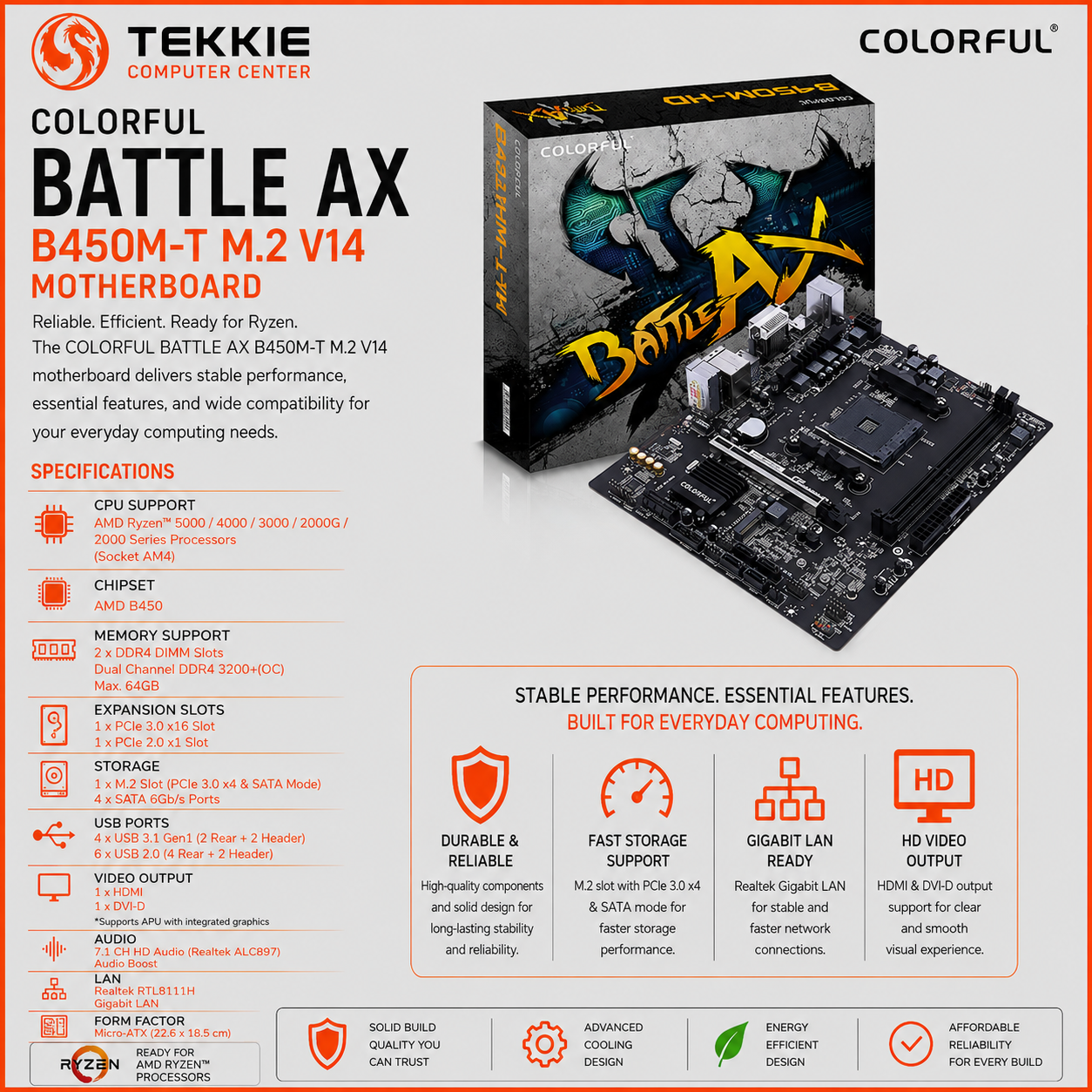 COLORFUL BATTLE AX B450M-T M.2 V14 MOTHERBOARD