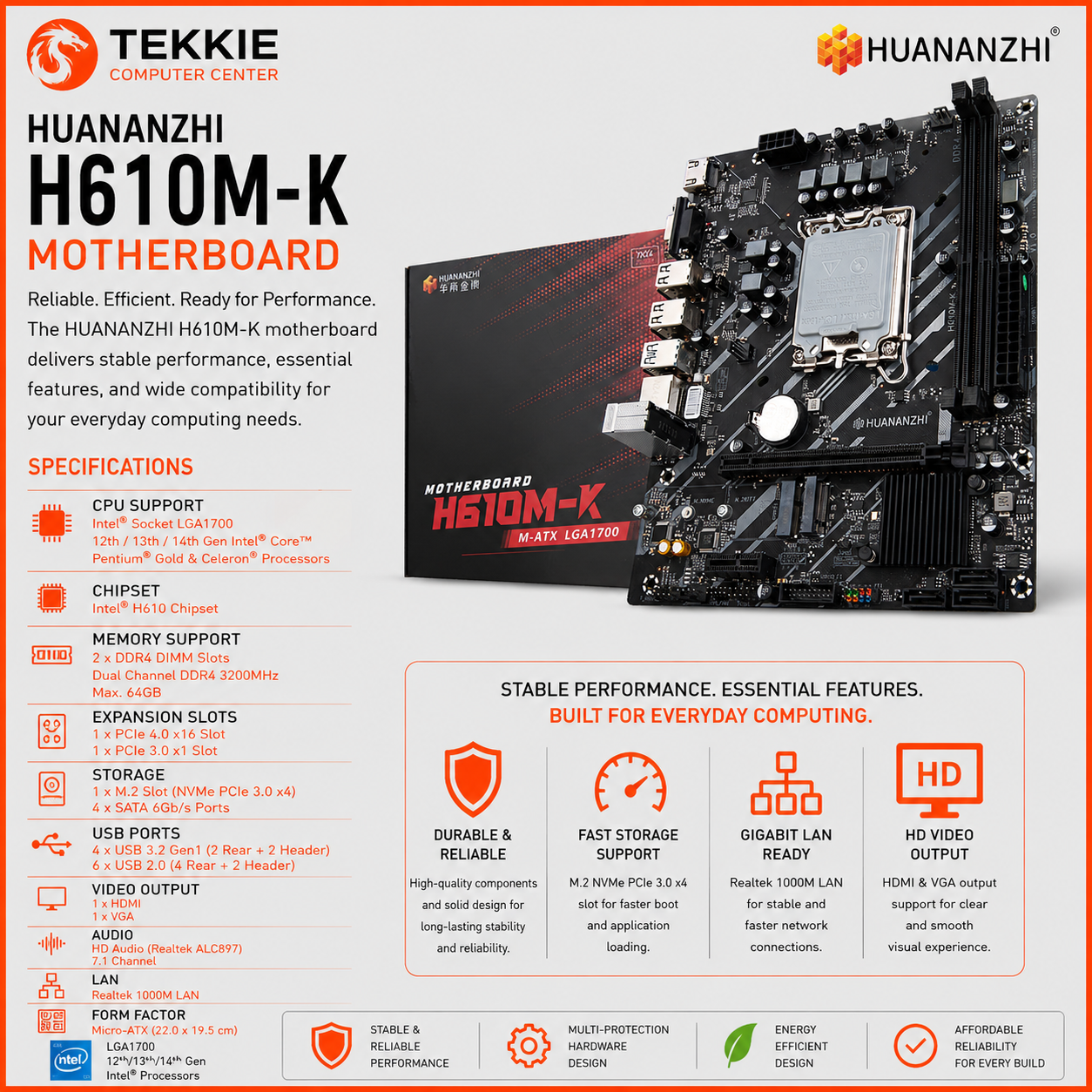 HUANANZHI H610M-K V2 MOTHERBOARD (BLACK)